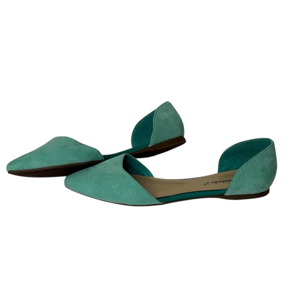 Breckelles Pointed Toe D'Orsay Slip On Faux Suede Flats Seafoam Green Women's 8
